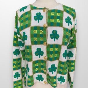 VTG Philip & Jane Gordon Shamrock St. Patty Patricks Gold Green Cardigan Sweater